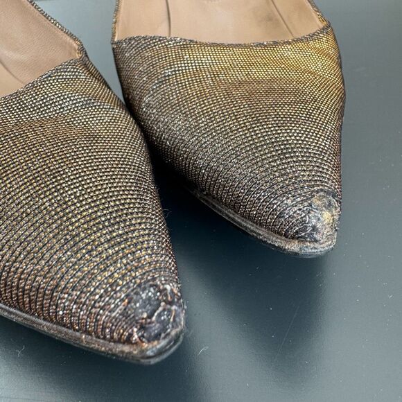 Manolo Blahnik Lurex Glitter Gold Metallic Pointed Kitten Heel Size 40 9.5 Party - Picture 4 of 15